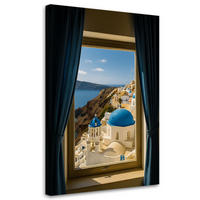 LEINWANDBILD Blick aus einem Fenster auf Santorini Griechenland 80x120cm - Blau, Textil (80/120cm) - Feeby