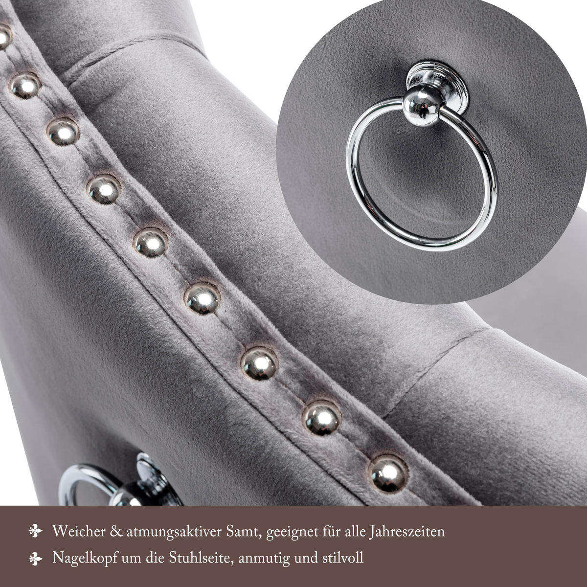 ESSZIMMERSTUHL 4er Set Samt Grau Metallbeine Eichenbeine - Grau, Textil (63/95/50cm) - FLIEKS