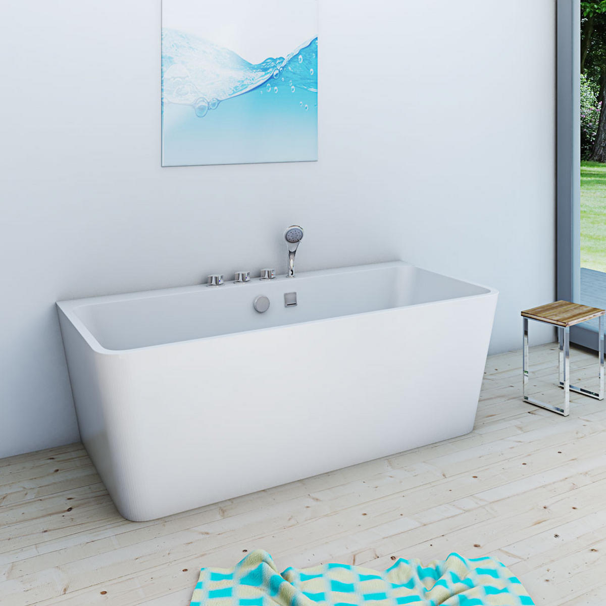 BADEWANNE freistehend F05 Komfort-Armatur - Weiß, Glas/Kunststoff (80/58/170cm) - AcquaVapore by Sandra Jentho