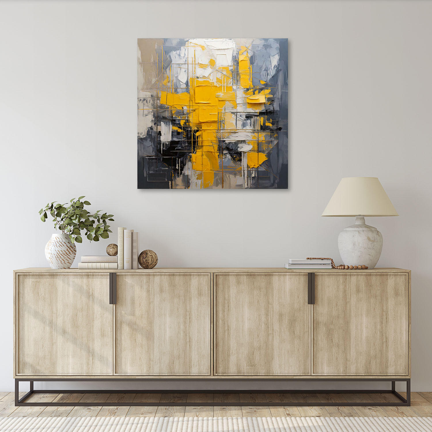 LEINWANDBILD Geometrische Abstraktion Gelb Modern 60x60cm - Goldfarben, Textil (60/60cm) - Feeby