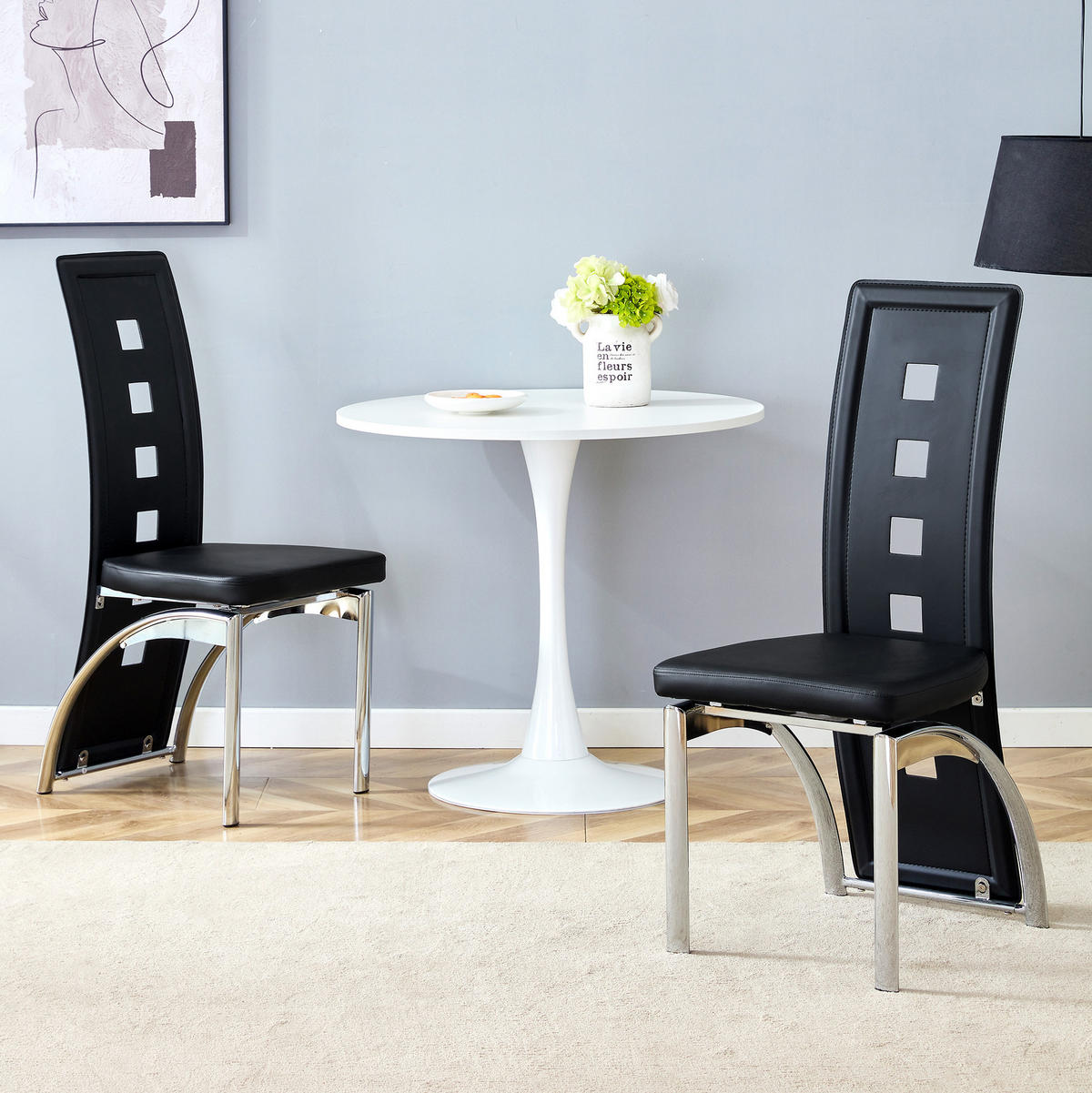 ESSZIMMERSTUHL 2er-Set mit Lochmuster 102,5 cm PU-Leder Schwarz - Schwarz, Metall (49/102.5/43cm) - Meubliv