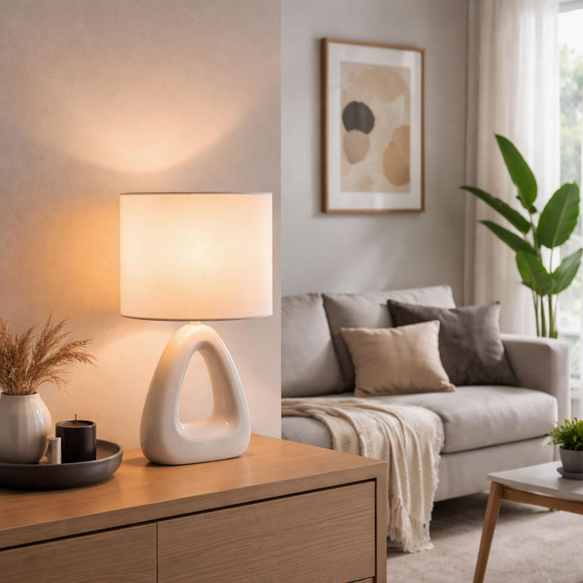 TISCHLEUCHTE Keramik Weiß 2er Set - Weiß, Textil (17/10/30cm) - Globo Lighting