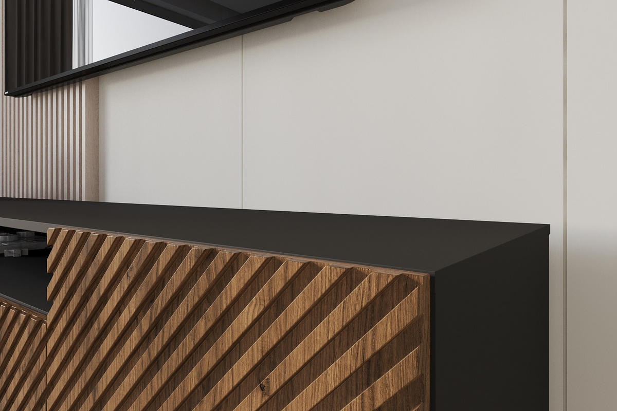 LOWBOARD ZENO-W 200x40x41 cm - Schwarz / Katania - Eiche Wotan, Holzwerkstoff (200/40/41cm) - ALTDECOR