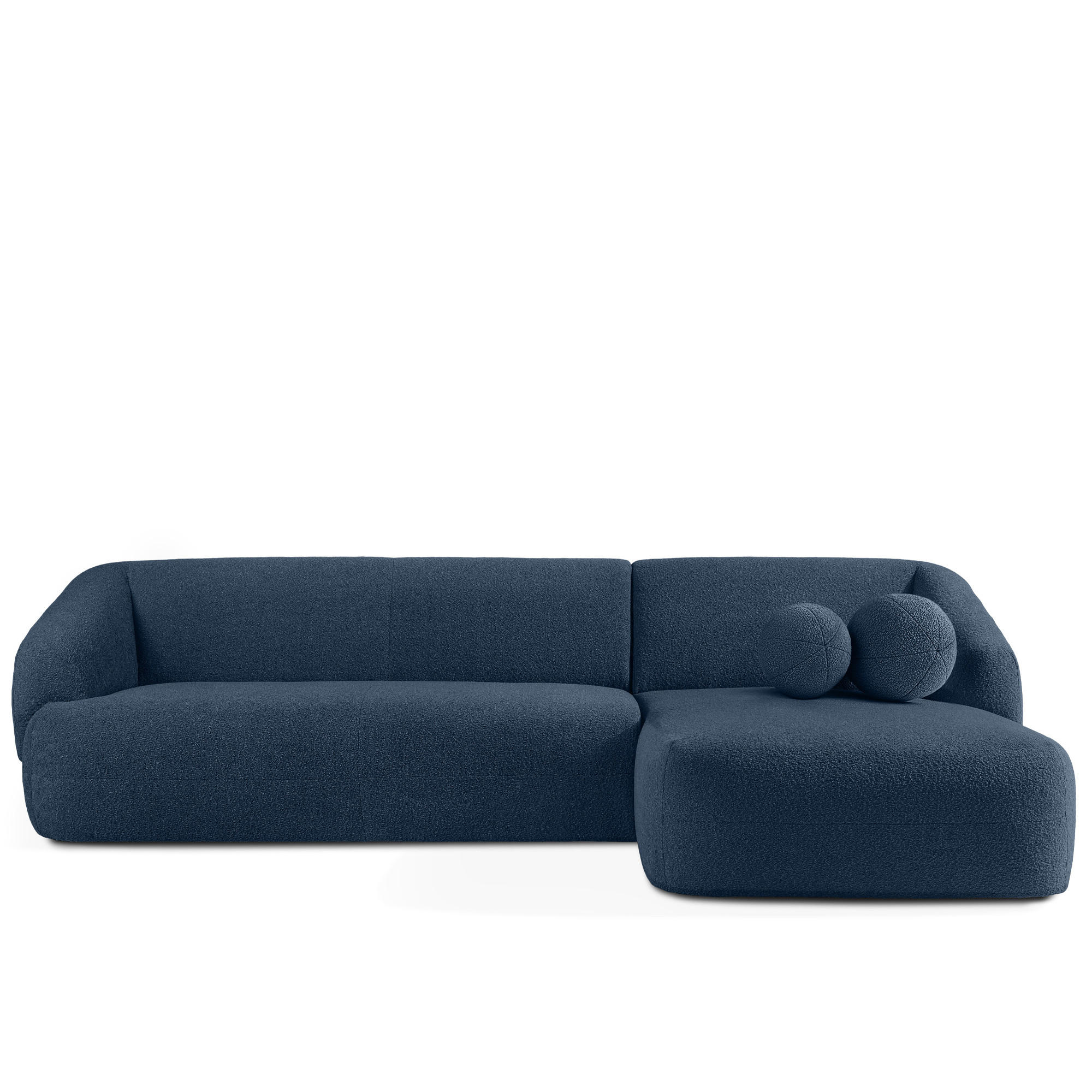 ECKSOFA RECHTS VIRA, Marineblau, Bouclé - Schwarz/Dunkelblau, Holz/Holzwerkstoff (300/160cm) - KONSIMO®