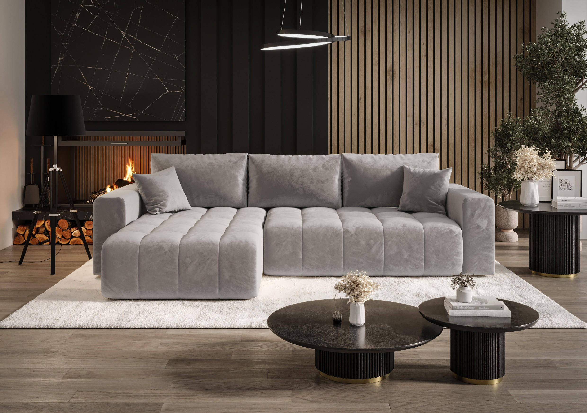 ECKSOFA mit Schlaffunktion MILO L Monolith 84 Links - Grau, Textil (280/175cm) - Bedante