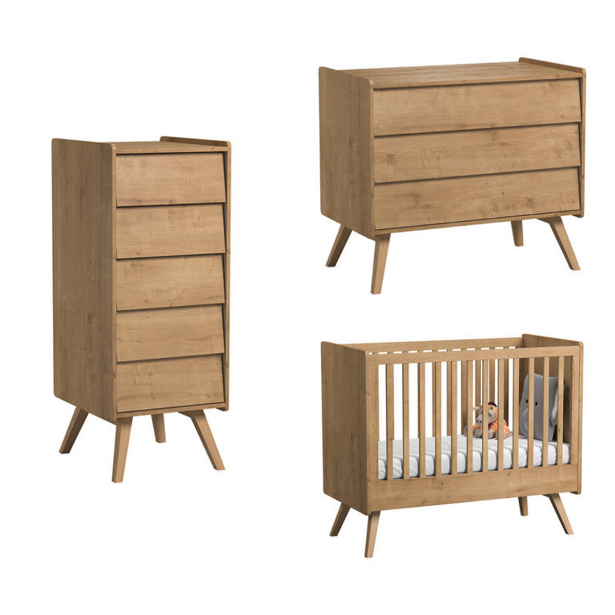 BABYZIMMER 3-teilig Holz - Braun, Holzwerkstoff (125/103/65cm) - Petits-meubles
