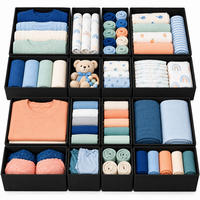LÅDINSATS Svart 16-delars-set nonwoven-tyg - Svart, Papper/Textil (28/12/28cm) - Relaxdays