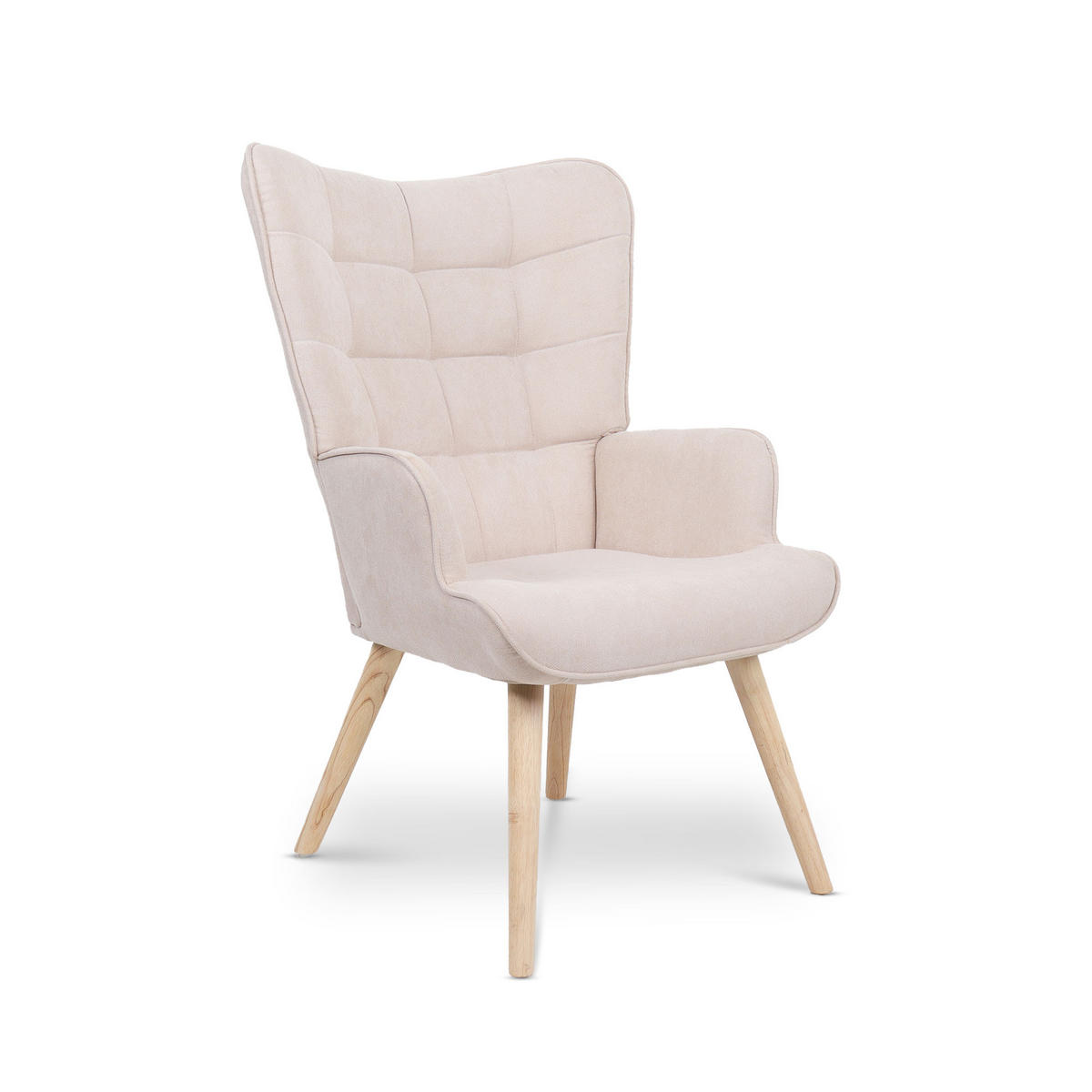 SESSEL Stella Skandinavischer aus beigem Stoff mit Nähten - Beige/Creme, Holz/Holzwerkstoff (67/102/73.5cm) - Sicaan