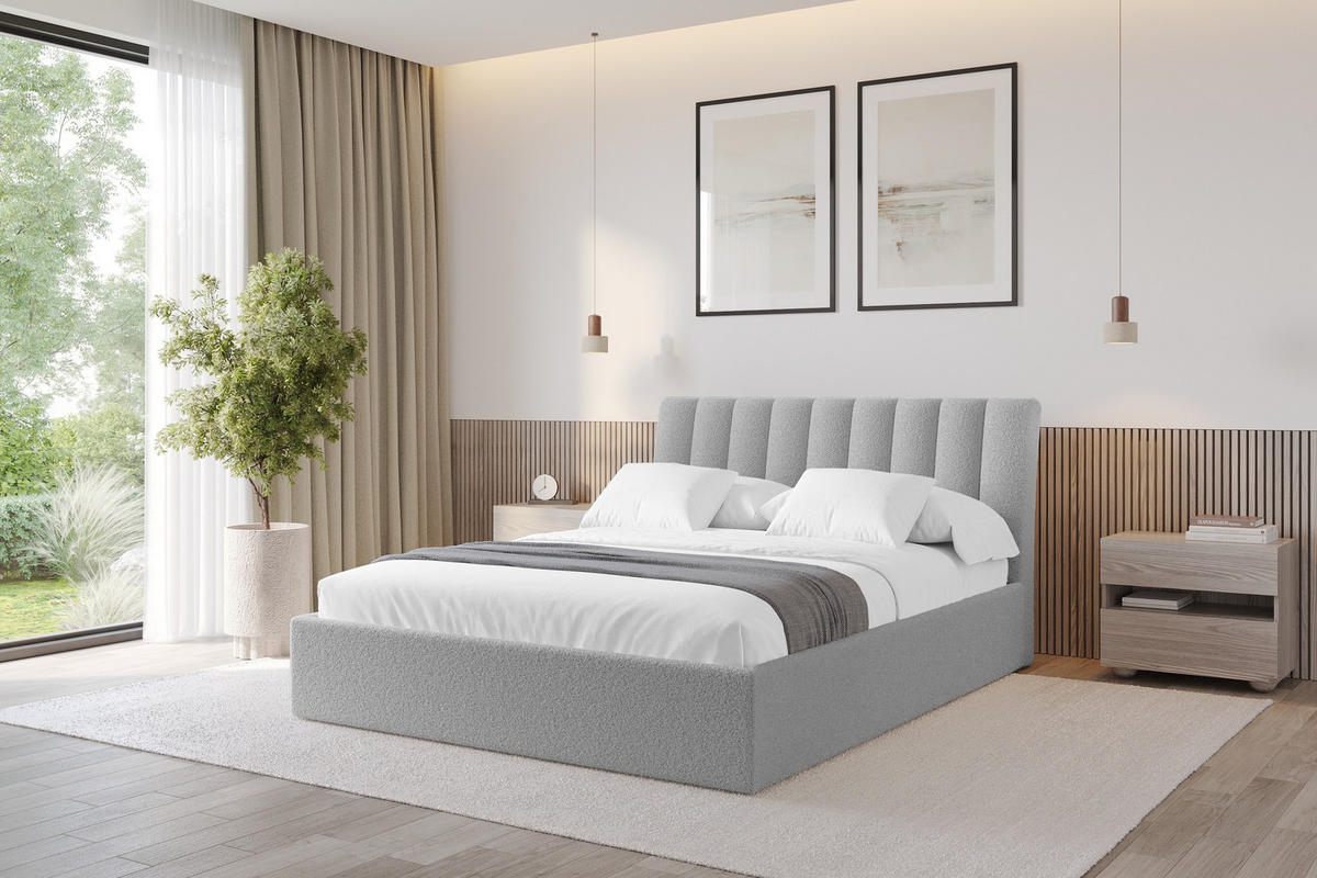 POLSTERBETT mit Bettkasten und Lattenrost, Boxbett ohne Matratze - ILAN 180x200 Hellgrau - Silberfarben, Holzwerkstoff/Textil (180/200cm) - ALTDECOR