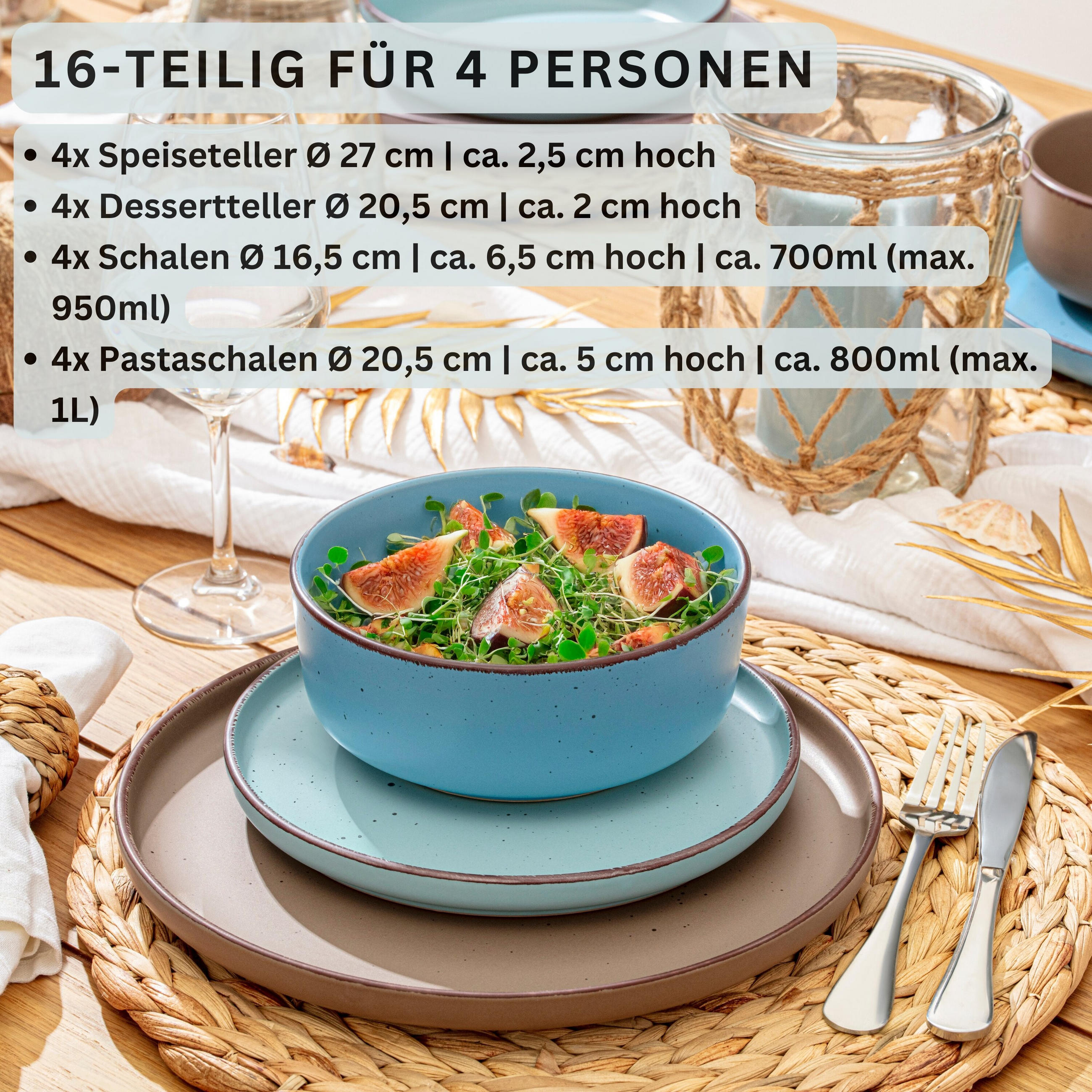 TAFELSERVICE BOMBAY MEERESBODEN - 16 tlg aus Steingut - Multicolor, Stein (27/9.5/27cm) - Sänger