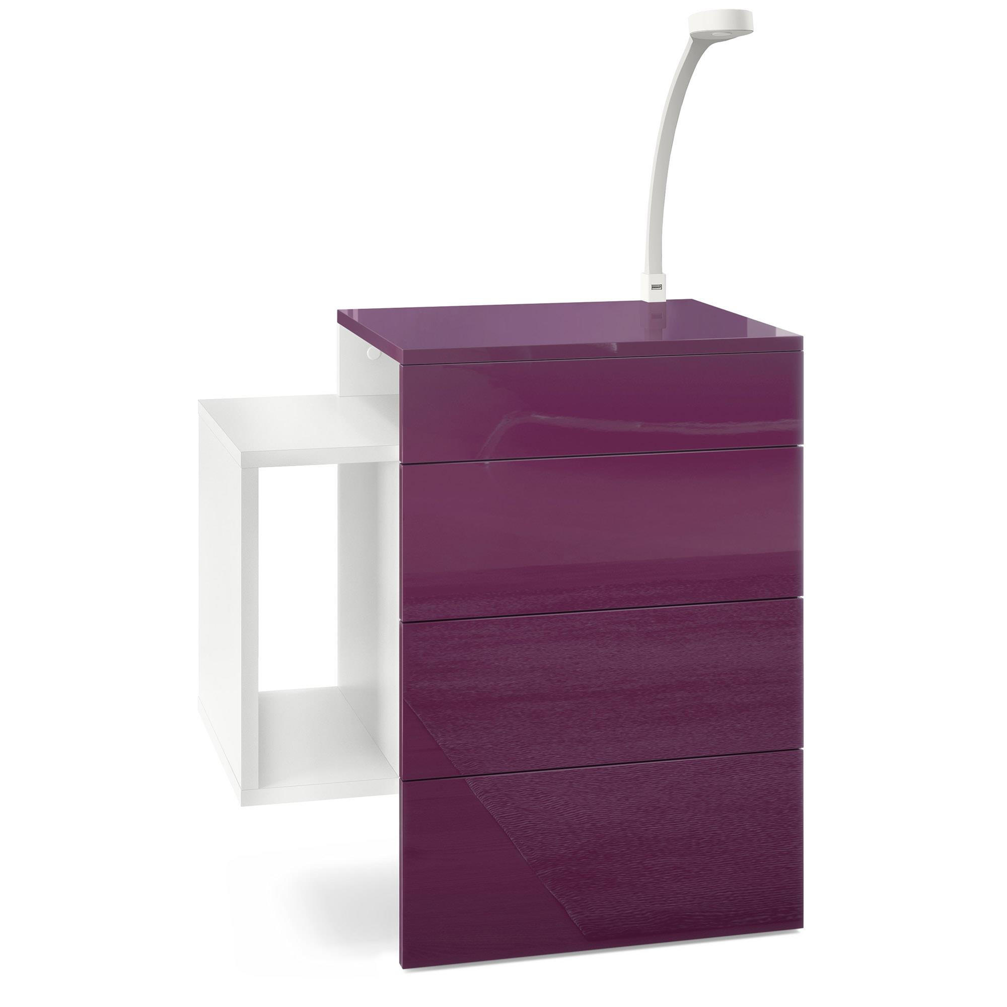 NACHTTISCH Queens Front in Brombeer Hochglanz - Brombeere, Holzwerkstoff (60/63/36cm) - Vladon