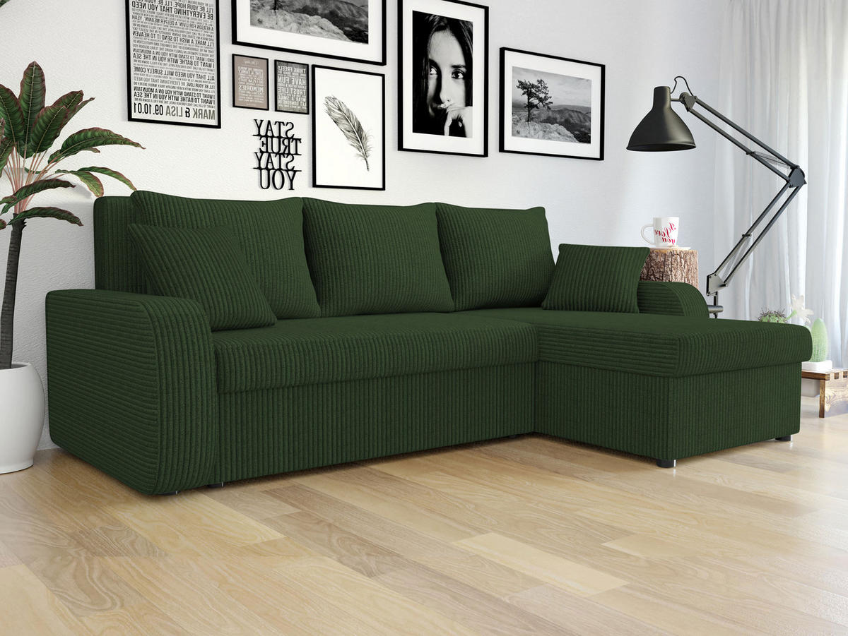 ECKSOFA Kris Cord - Dunkelgrün/Schwarz, Holz/Kunststoff (238/147cm) - MIRJAN24
