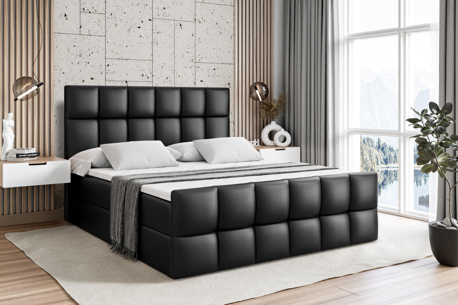 BOXBETT RICAR-Z - 180 x 200 - H3 - Schwarz Hochglanz - Schwarz, Holzwerkstoff (180/200cm) - ALTDECOR