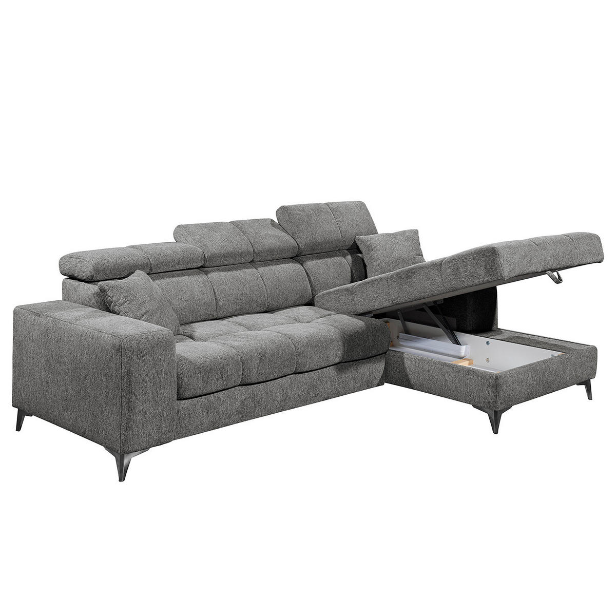 ECKSOFA mit Longchair - Kopfstütze verstellbar, Schlaffunktion, Bettkasten - Anthrazit/Schwarz, Kunststoff/Textil (268/172cm) - home24