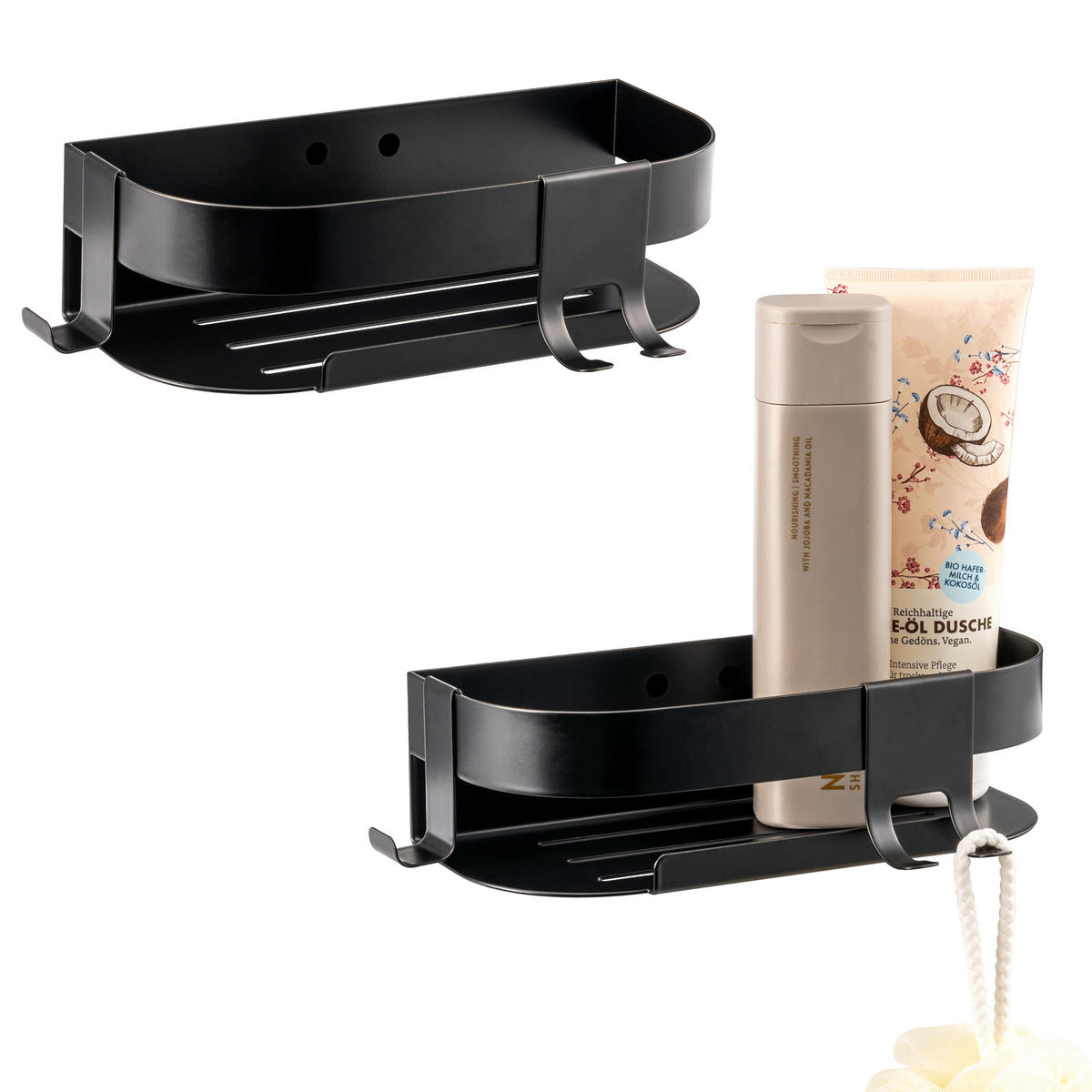 DUSCHABLAGEN 2er Set, schwarz - Schwarz, Metall (23/6.5/10.5cm) - eluno