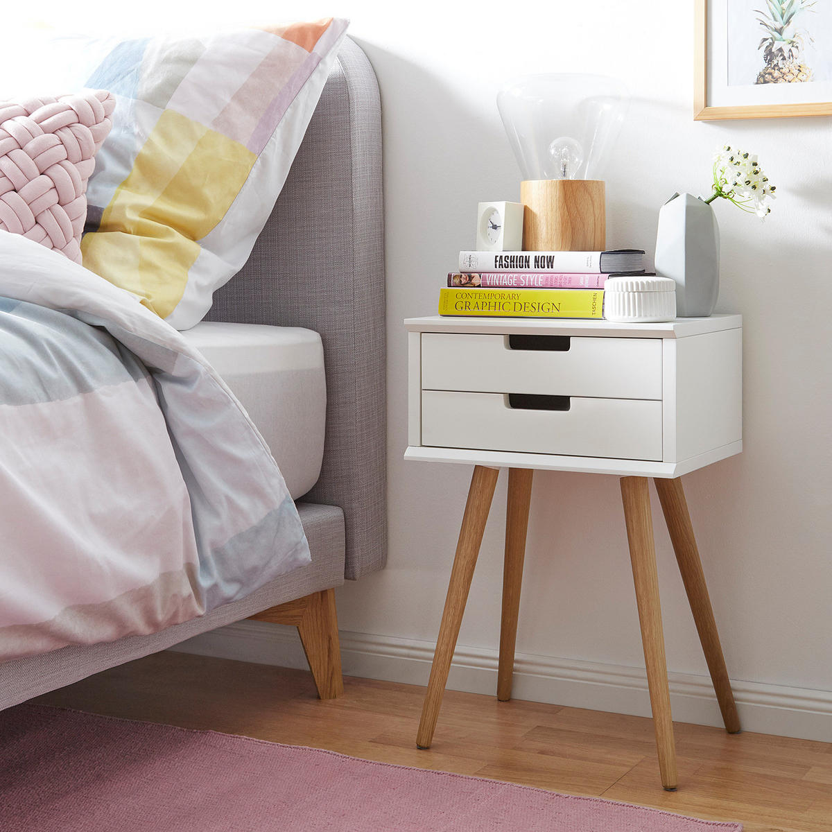 NACHTTISCH mit 2 Schubladen - Eichefarben/Braun, Eichenholz/Holz (40/61/30cm) - home24