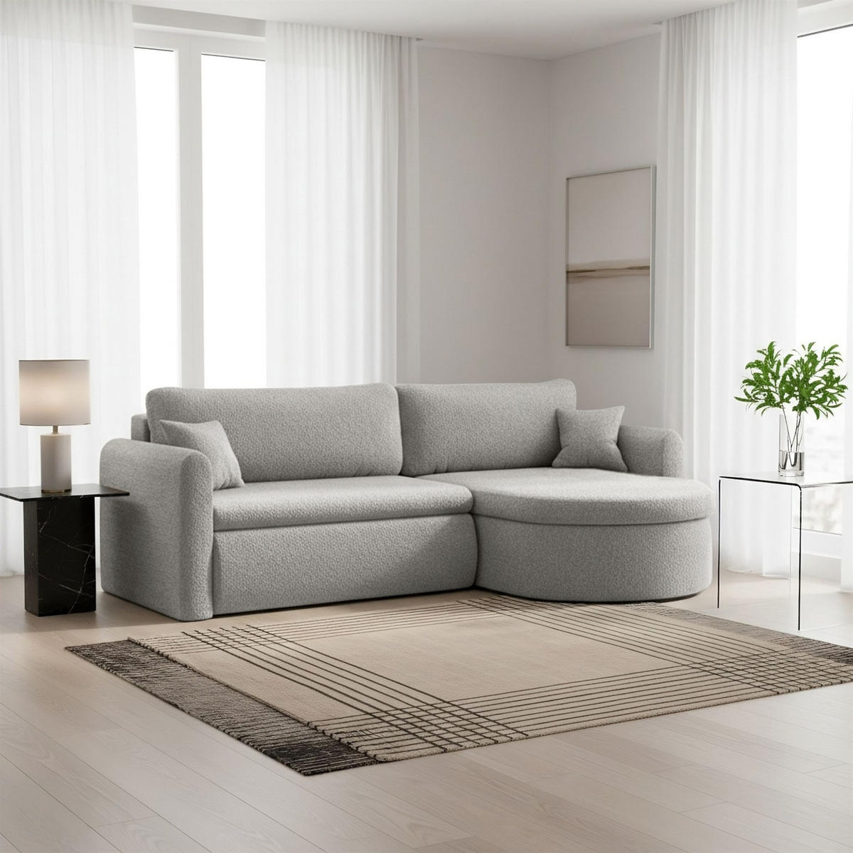 ECKSOFA Feliz In Quelle - Hellgrau, Holzwerkstoff/Textil (250/160cm) - Fun Möbel