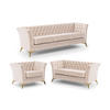SITZGARNITUR 3+2+1 Chesterfield Whitby Beige Samt mit goldenen Füßen - Beige/Goldfarben, Holz/Textil (237/78/82cm) - S-Style Möbel