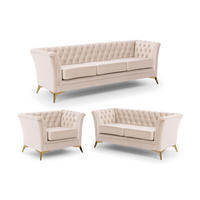 SITZGARNITUR 3+2+1 Chesterfield Whitby Beige Samt mit goldenen Füßen - Beige/Goldfarben, Holz/Textil (237/78/82cm) - S-Style Möbel