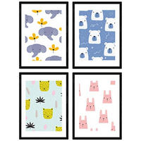 POSTER Set mit 4 Tiere bebe A3 Rahmenlos - Klar, Papier (29.7/3cm) - Nacnic