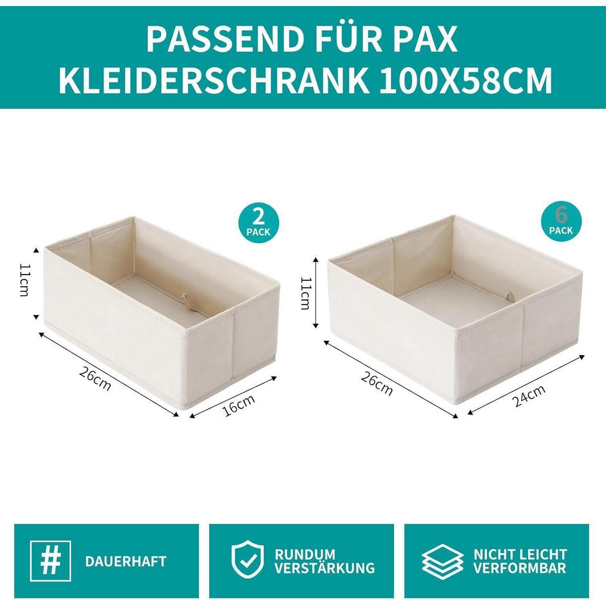 SCHUBLADEN Organizer 8er Set Beige für PAX Kleiderschrank 100x58 cm - Beige, Textil (24/11/26cm)