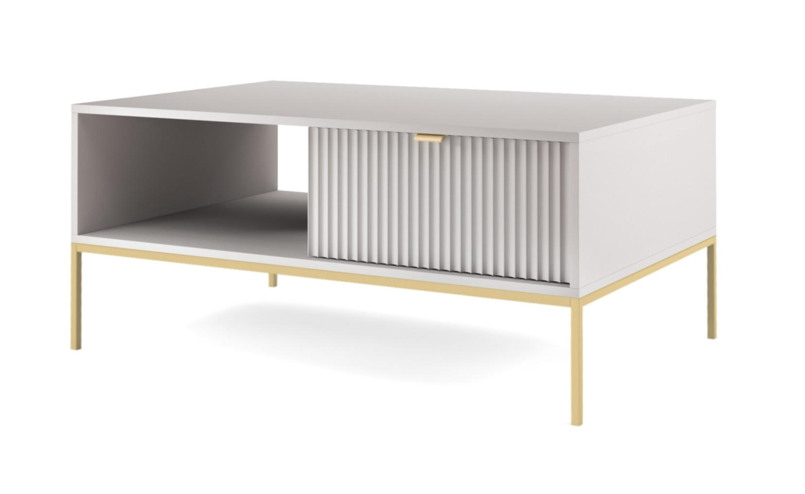 COUCHTISCH 104 cm Galla mit geriffelten Fronten und Schublade, Grau + Gold - Goldfarben/Grau, Holz (68/104/46cm) - Emporius
