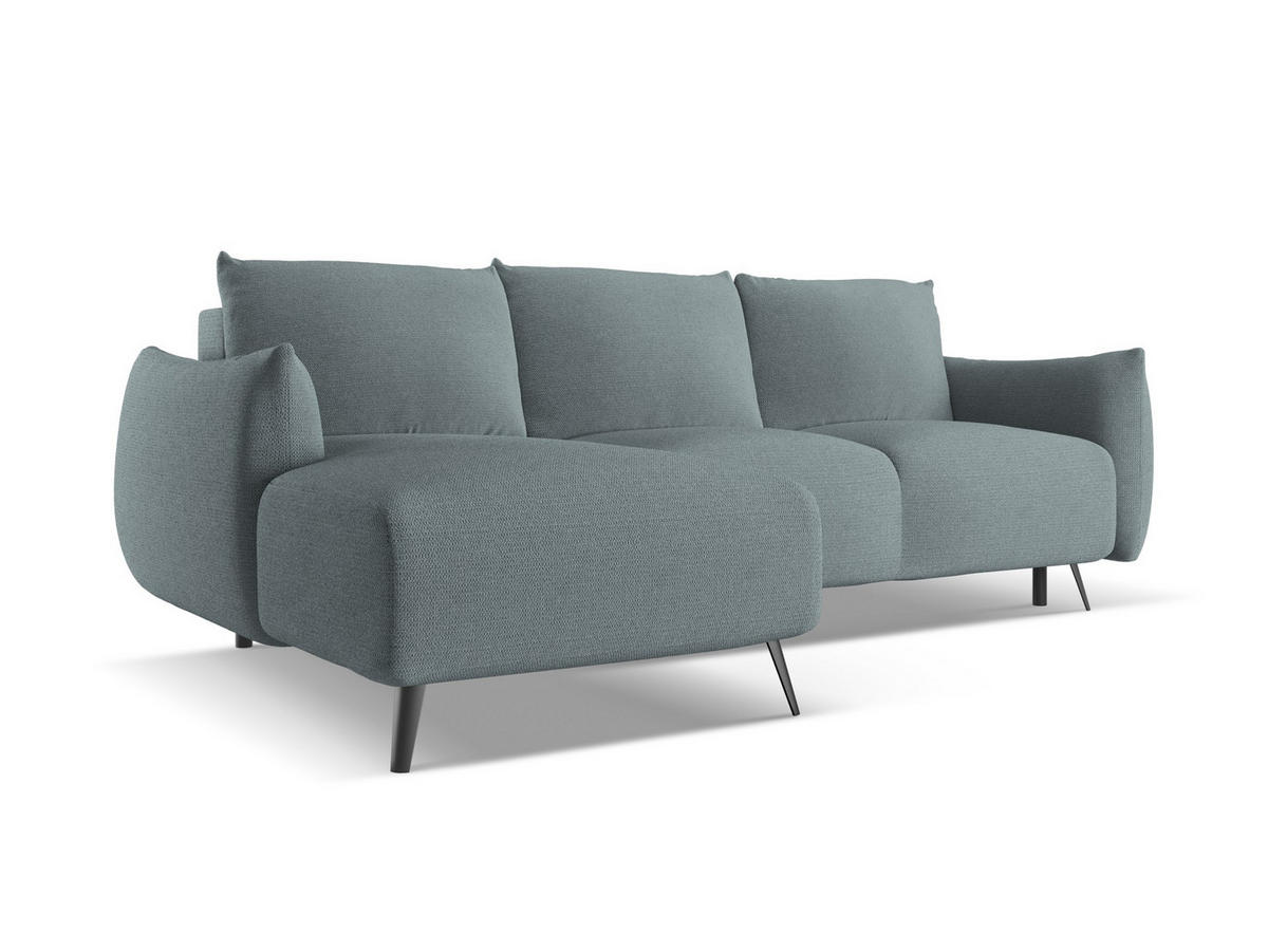 ECKSOFA mit Schlaffunktion Chenille Stoff Blau - Blau/Blaugrau, Textil/Metall (162/242cm) - Makamii
