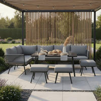 DINING-LOUNGESET Camilla Grau Outdoorstoff/Metall/Glas - Grau, Metall - Bessagi Garden