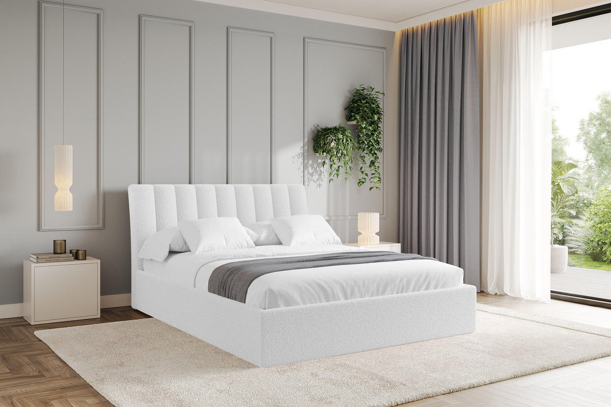 POLSTERBETT mit Bettkasten und Lattenrost, Boxbett ohne Matratze - ILAN 180x200 Weiß - Weiß, Holzwerkstoff/Textil (180/200cm) - ALTDECOR