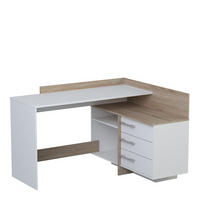SCHREIBTISCH mit 3 Schubladen, weiß und Holzdekor, L128,5 cm - Thalès - Weiß, Holzwerkstoff (128.5/105.7/83.2cm) - Calicosy