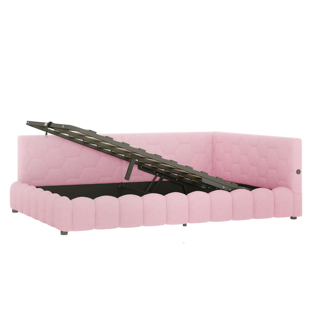 TAGESBETT 140/200 cm mit LED-Lichtleiste, USB, Typ-C und hydraulischem Bettkasten, Vliesimitat, Rosa - Rosa, Textil (140/200cm) - Redom