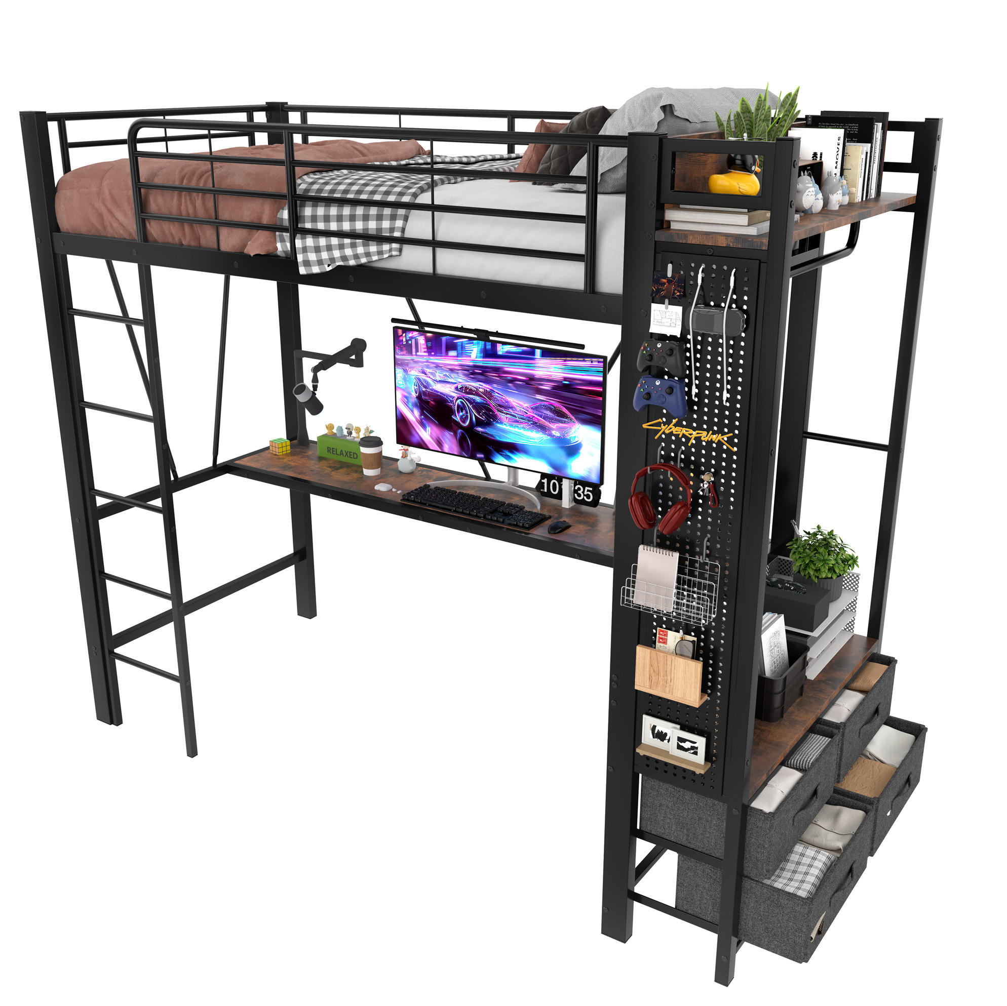 HOCHBETT 90/200 cm Schwarz aus Metall mit Schreibtisch - Schwarz, Metall (90/200cm) - OKMYHOME