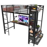 HOCHBETT 90/200 cm Schwarz aus Metall mit Schreibtisch - Schwarz, Metall (90/200cm) - OKMYHOME