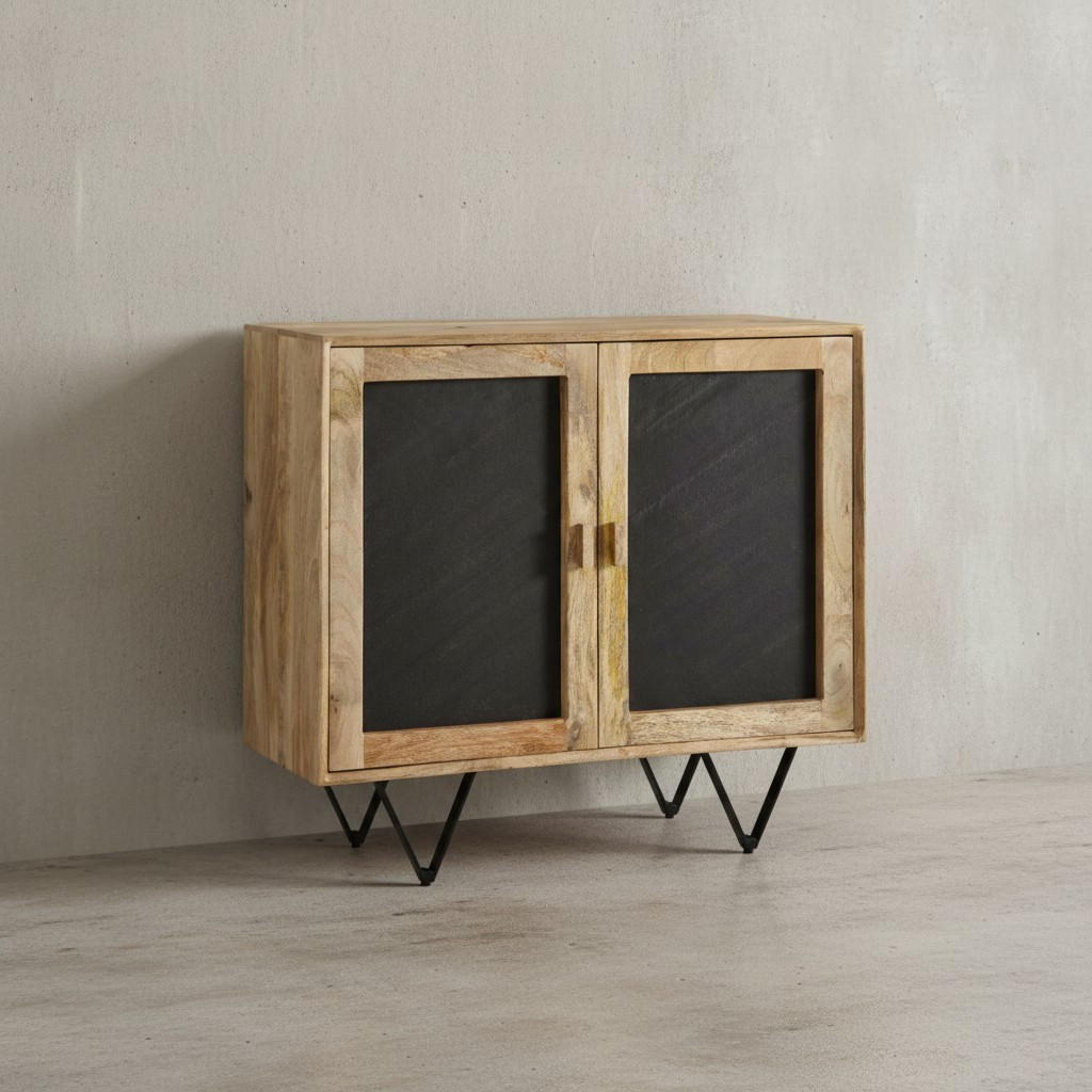 SIDEBOARD – Mangoholz, 80x75x35 cm, mit Stauraum, anthrazitfarbene Türen - Schwarz/Braun, Holz/Metall (80/75/35cm) - KADIMA DESIGN