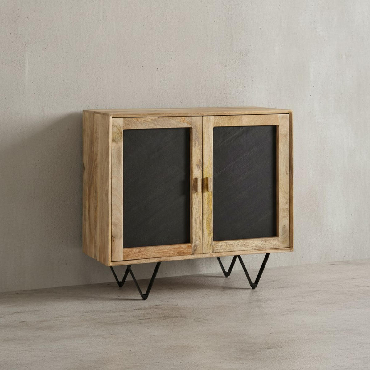 SIDEBOARD – Mangoholz, 80x75x35 cm, mit Stauraum, anthrazitfarbene Türen - Schwarz/Braun, Holz/Metall (80/75/35cm) - KADIMA DESIGN