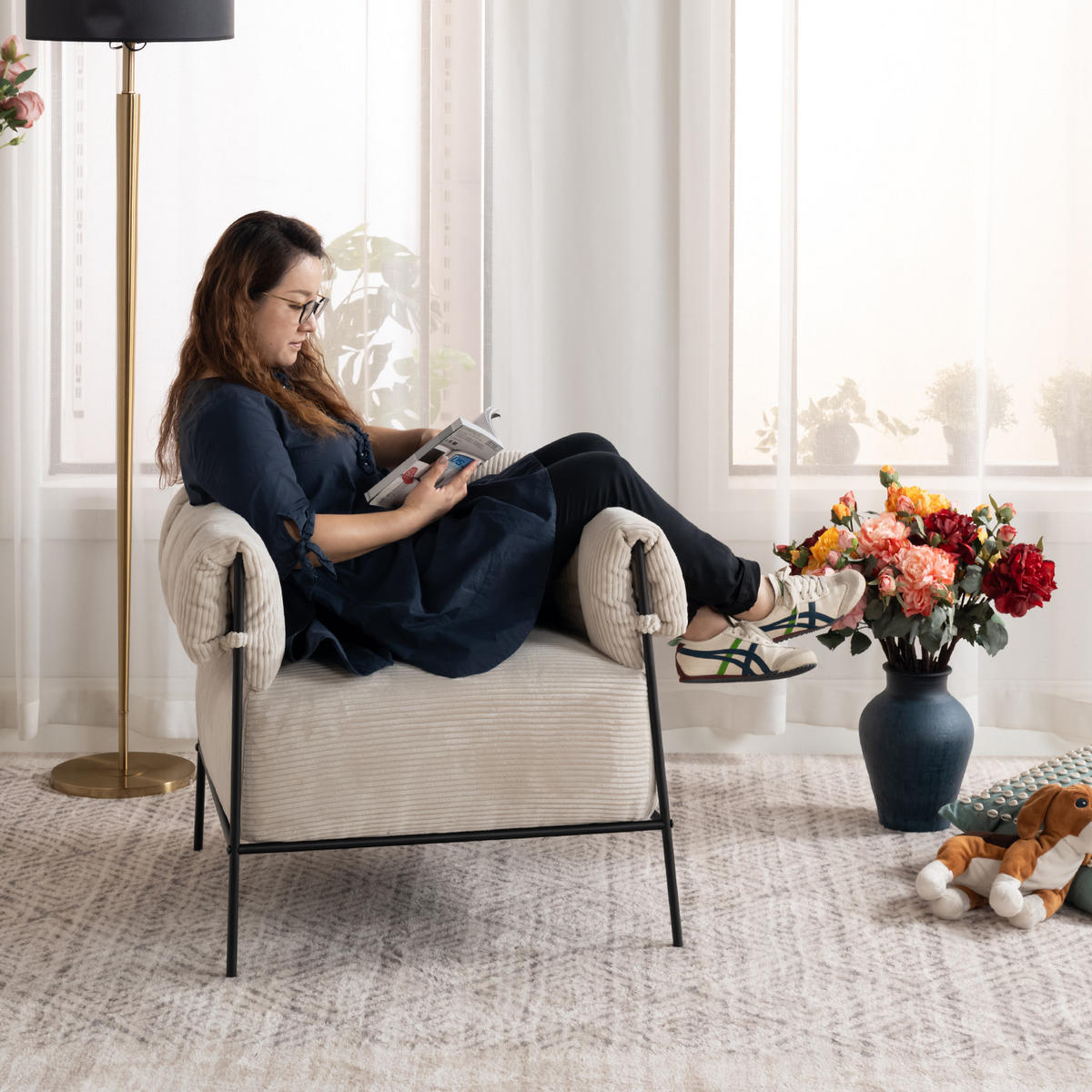 LOUNGESESSEL in Cord Beige - Beige, Metall (74/72.5/71cm) - Meubles Cosy