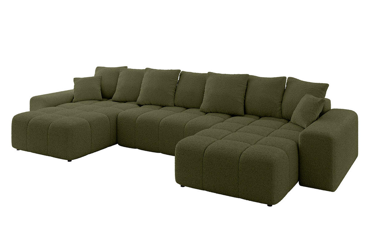 WOHNLANDSCHAFT ENIL-U 401x189x68 Grün Bouclé - Grün, Holzwerkstoff/Kunststoff (401/68/189cm) - ALTDECOR