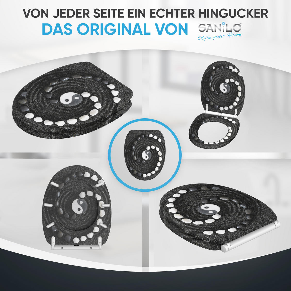 WC-SITZ mit Absenkautomatik & Top Fix Yin Yang - Schwarz, Holzwerkstoff (37.7/5.5/48cm) - Sanilo