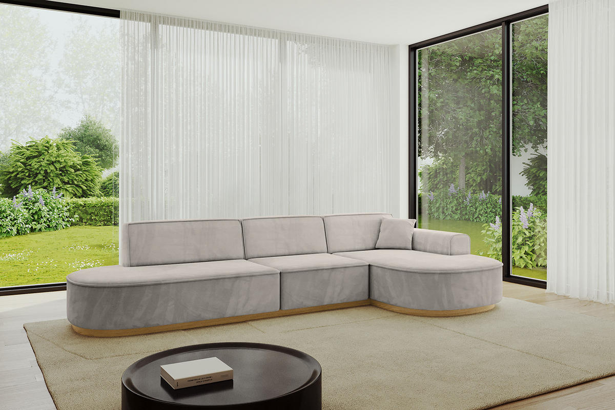 ECKSOFA Ottomane Rechts MARI-L2-v2 - 328x171x83 cm Hellbraun Velours - Hellbraun, Holzwerkstoff/Textil (171/328cm) - ALTDECOR
