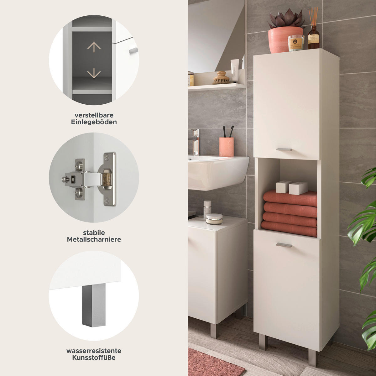 BADSCHRANK Boston/Tampa Bad in weiß Nachbildung - modernes Design - B/H/T: 30x125x29 cm - Weiß, Holzwerkstoff (30/125/29cm)