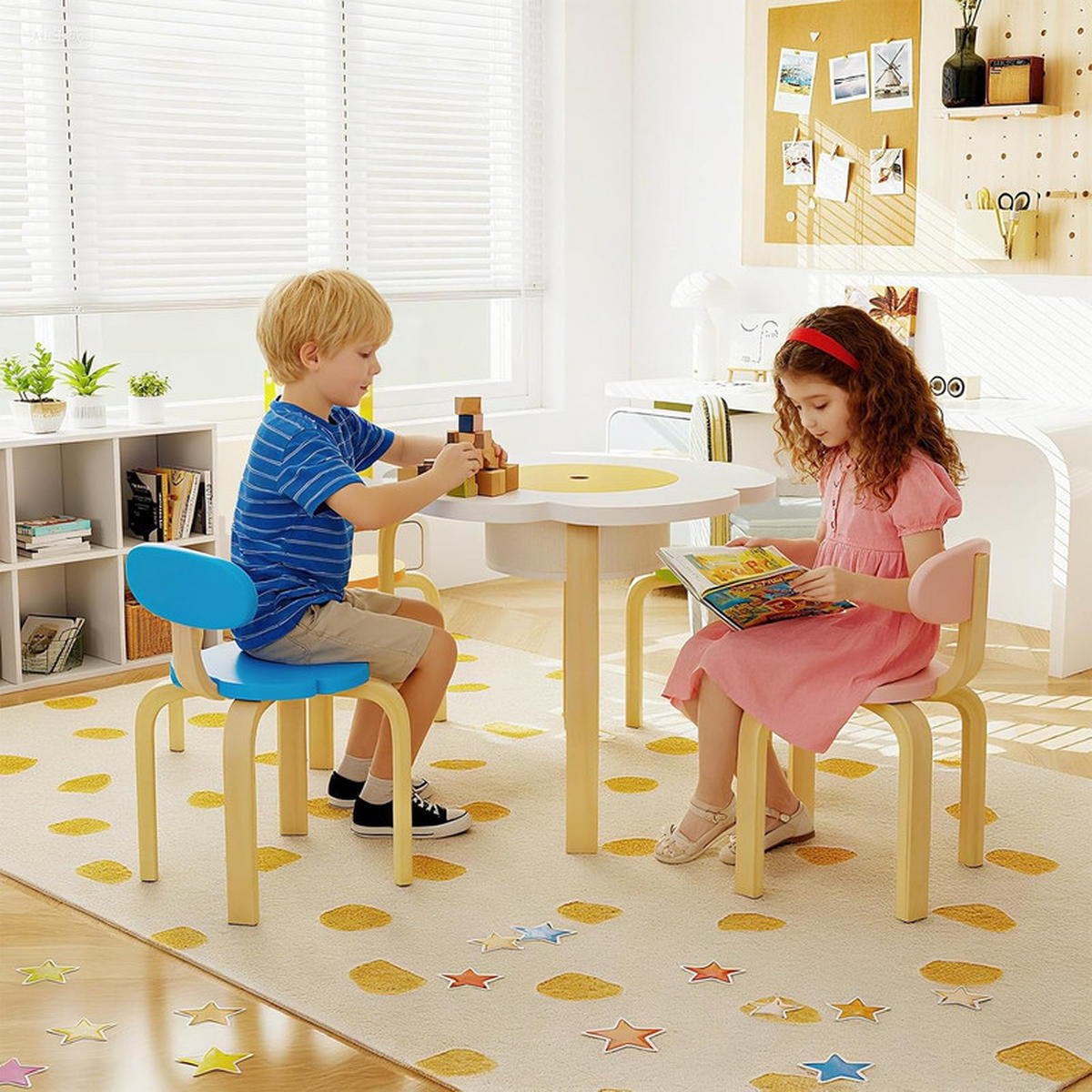 KINDERSITZGRUPPE Blumenförmig mehrfarbig(5-tlg) - Multicolor, Holzwerkstoff (60/45/60cm) - COSTWAY