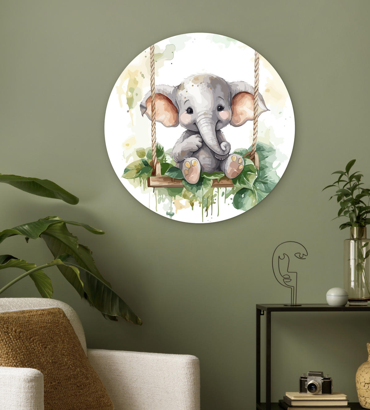 WANDBILD Elefant - Tier - Kinder - Dschungel 60x60 cm - Hellgrau, Kunststoff (60/60cm) - MuchoWow