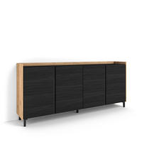 SIDEBOARD, Schwarz und Eiche, 207/35/91cm, mit Beinen - Schwarz, Holzwerkstoff (207/91/35cm) - Skraut Home