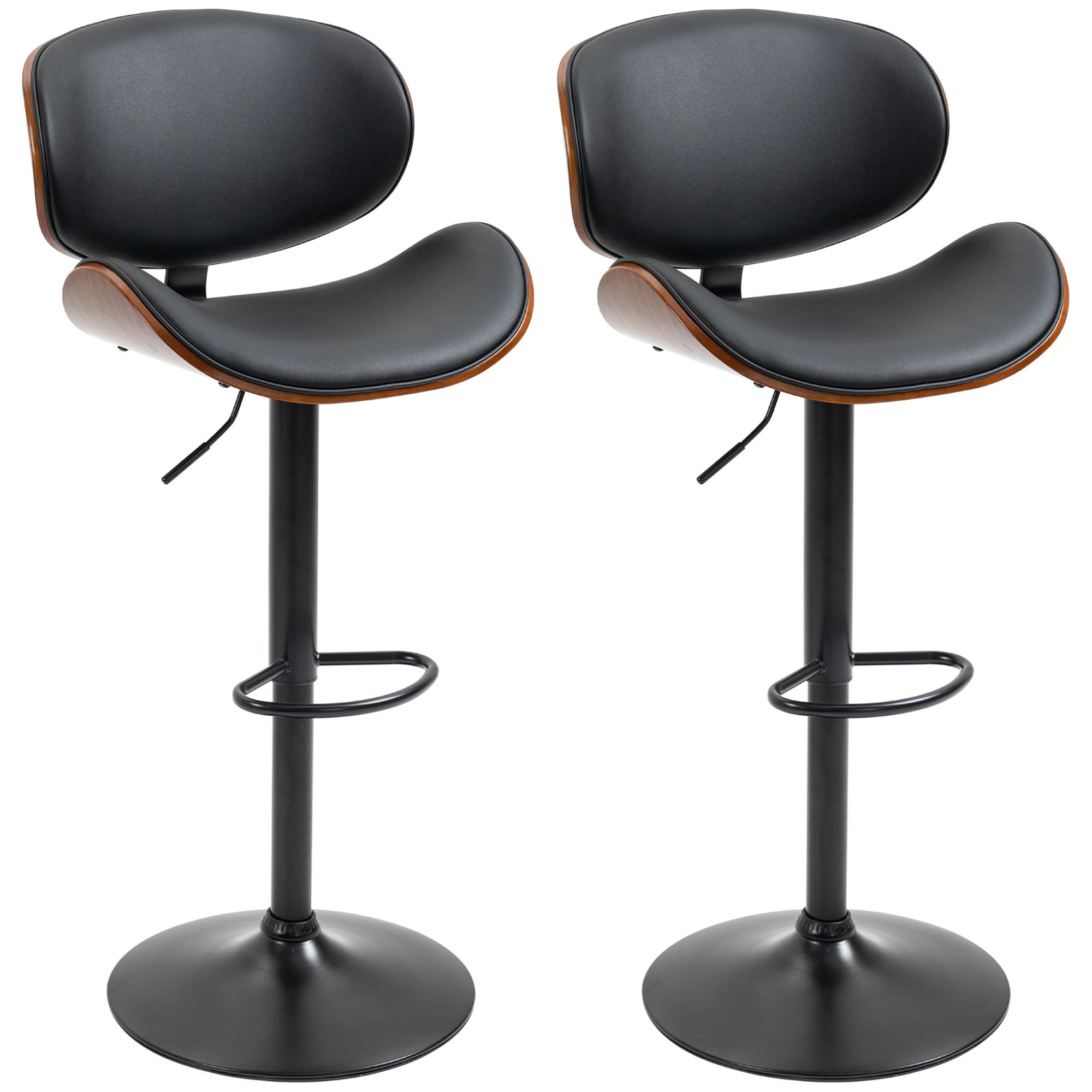 BARHOCKER 2er-Set Schwarz 53.0/52.0/112.0 cm - Schwarz, Leder (52/112/53cm)