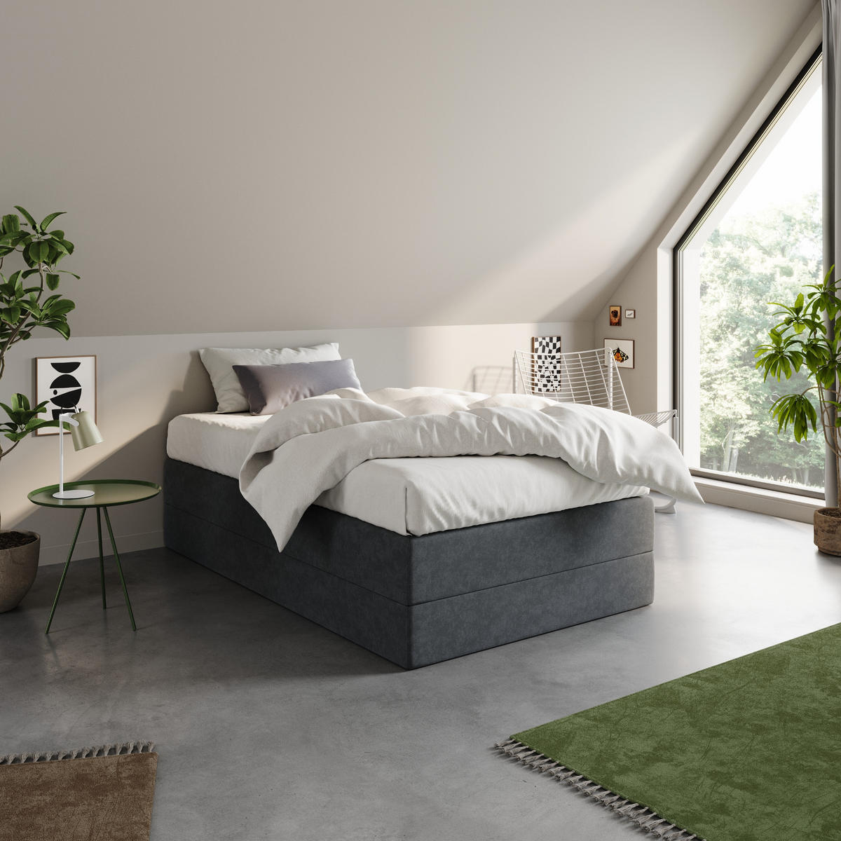 BOXSPRINGBETT mit Kaltschaummatratze, 100 x 200 cm, in Dunkelgrau - Anthrazit, Naturmaterialien (100/200cm) - Home Collective