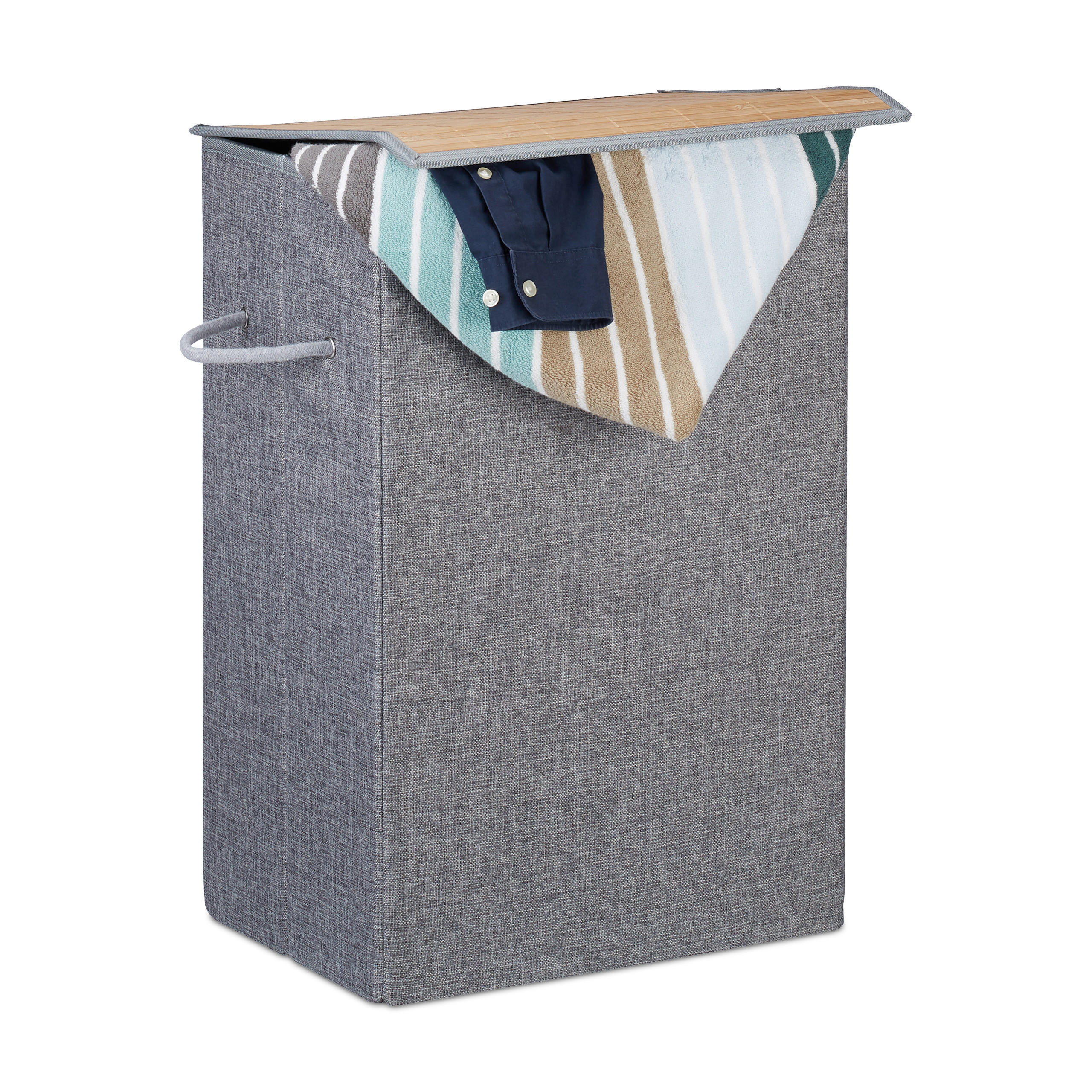 WÄSCHEKORB - Grau, Holz/Textil (40/60/30cm) - Relaxdays
