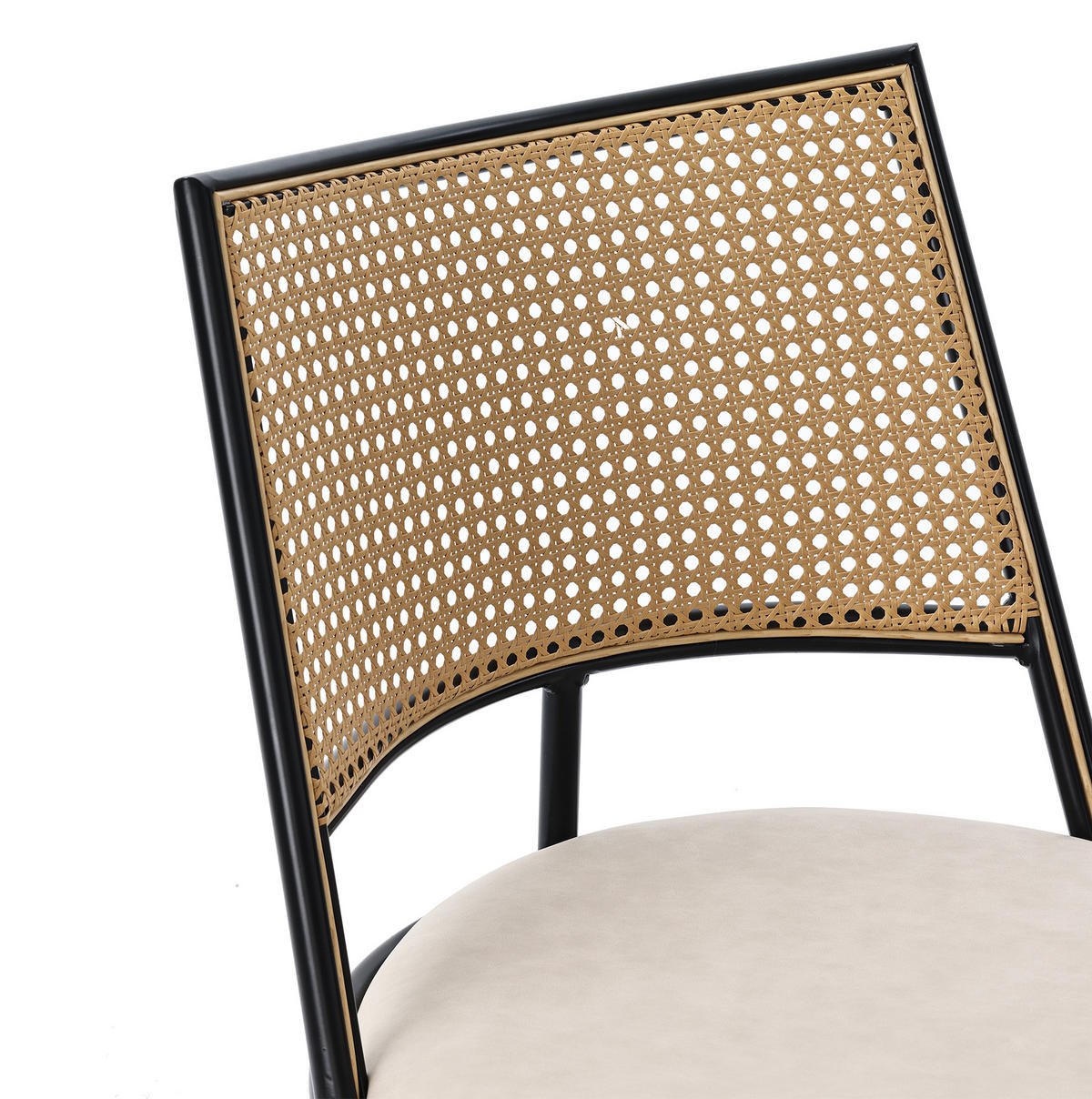 ESSZIMMERSTUHL 4er-Set mit PU-Sitz und Rattan-Rückenlehne Schwarz - Schwarz, Metall (46/80/48.2cm) - Meubliv