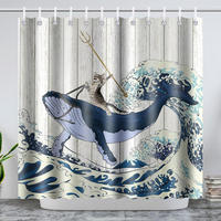 DUSCHVORHANG Stoff wasserdicht schimmelresistent mit Haken fürs Badezimmer Badewanne und Dusche Muster Katze und Wal - Multicolor, Textil (180/200cm) - MCBOSON