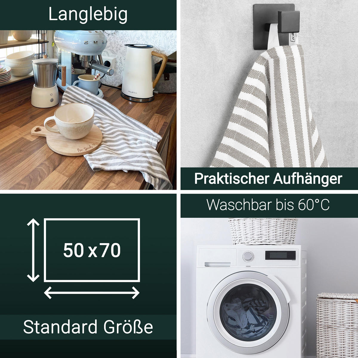 GESCHIRRTÜCHER, 5er-Set, 50x70 cm, 100% Baumwolle, Grau - Grau, Textil (50/70cm) - Zollner
