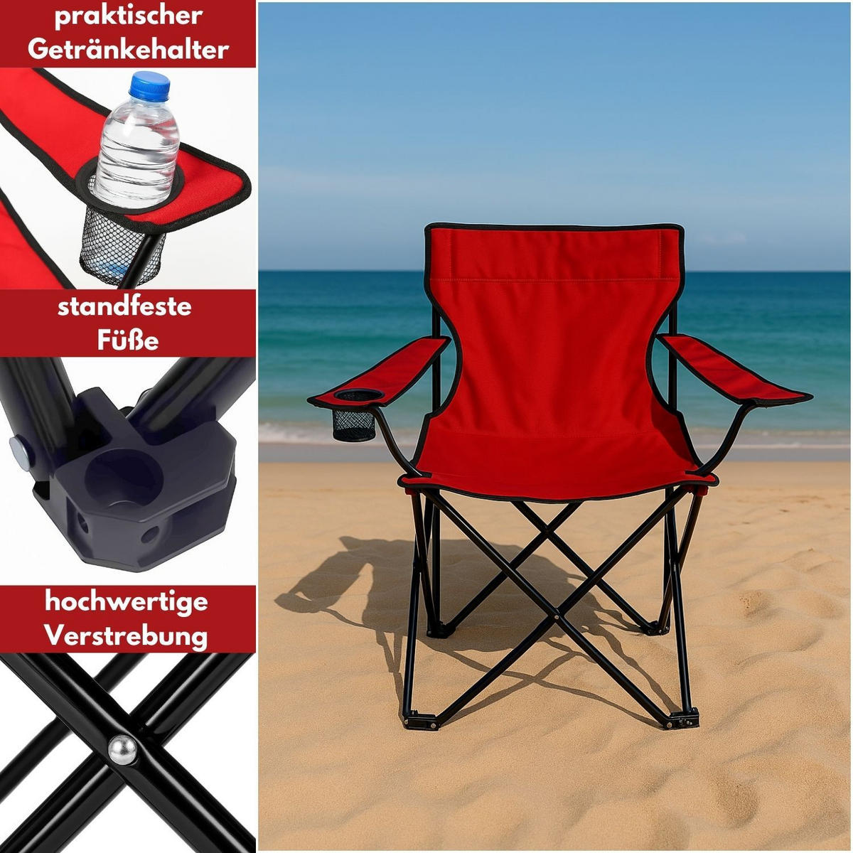 CAMPINGSTUHL FALTBAR 4er Set in Rot - Rot, Metall (50/80/50cm) - Coemo